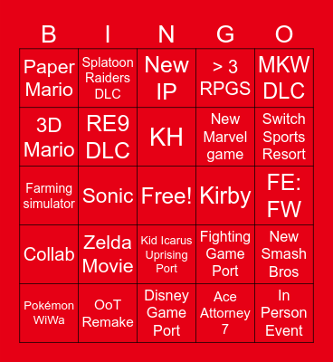 9/8 Zelda 40th Anniversary & 9/9 Nintendo Direct Bingo Card
