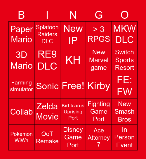 9/8 Zelda 40th Anniversary & 9/9 Nintendo Direct Bingo Card