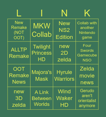 Zelda 40th Anniversary Direct - 9.8.2026 Bingo Card