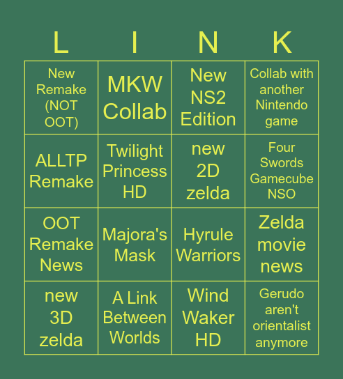 Zelda 40th Anniversary Direct - 9.8.2026 Bingo Card