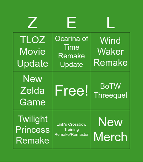 The Legend of Zelda 9.8.26 Direct Bingo Card