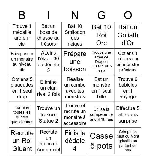 Bingo Dragon Quest Treasures Bingo Card