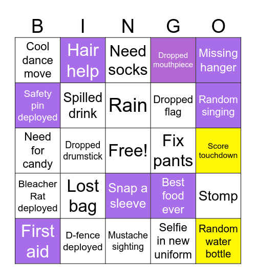 Friday Night Marching Bingo Card