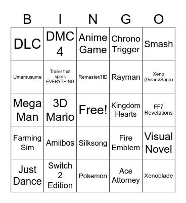 September Nintendo Direct 2026 Bingo Card