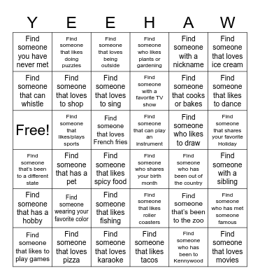 Howdy, Stranger! Bingo Card