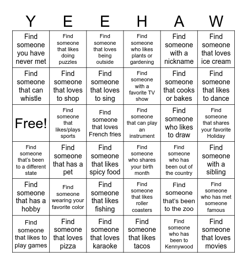 Howdy, Stranger! Bingo Card