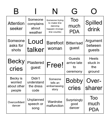 Becky & Bobby's Wedding Bingo Card