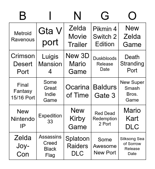 2 Nintendo Directs Next Week Bingo Card