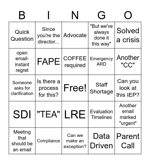 SPED DIRECTOR BINGO Card