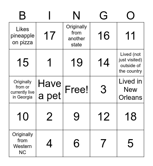 Youth Villages Bingo Card