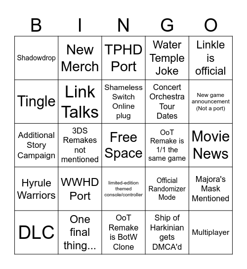 Zelda Direct Bingo Card