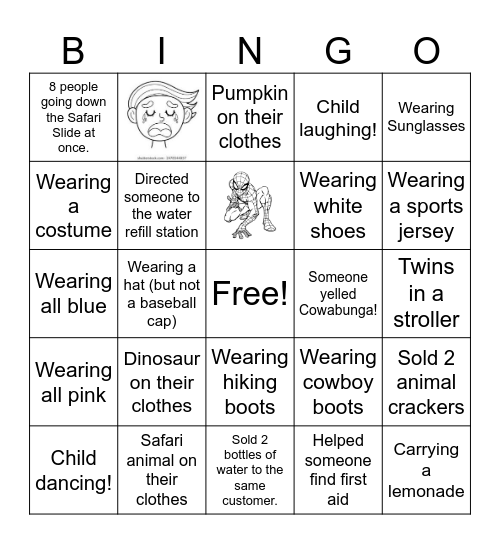Safari Snacks Bingo Card