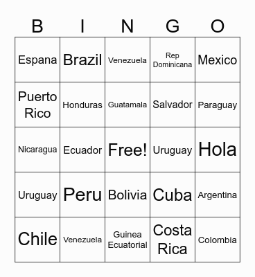 Hispanic Heritage Month Bingo Card