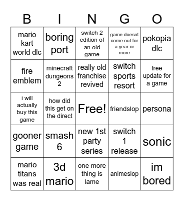 nintendo direct bingo Card