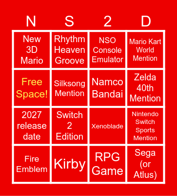 Nintendo Direct (9th September 2026) Bingo Card