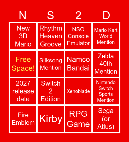 Nintendo Direct (9th September 2026) Bingo Card