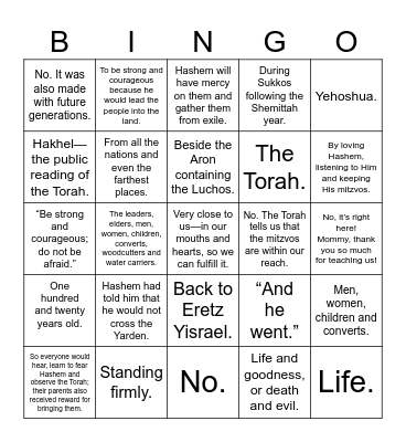 Parshas of the Week Bingo Card