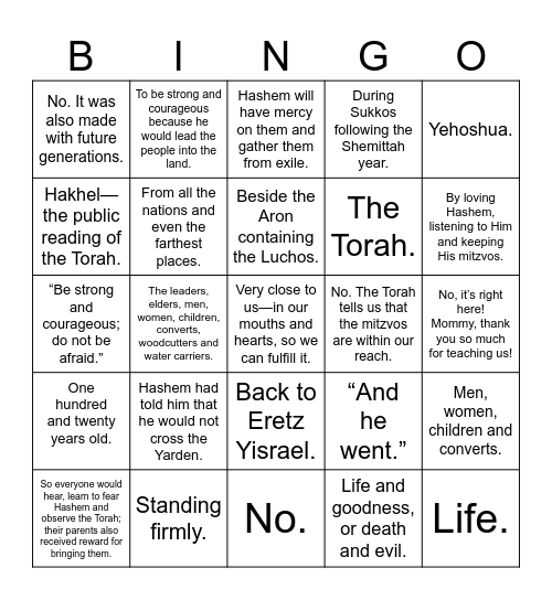 Parshas of the Week Bingo Card