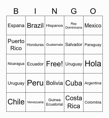 Hispanic Heritage Month Bingo Card