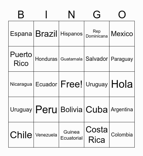 Hispanic Heritage Month Bingo Card