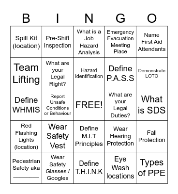 SAFETY BINGO Card