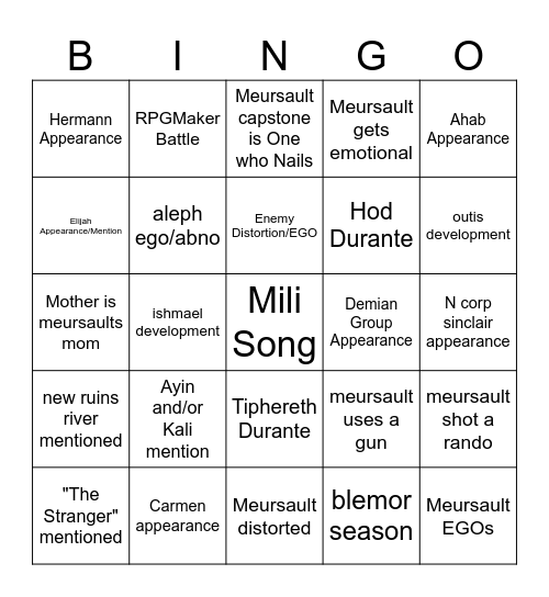 Le Canto X BINGO Card