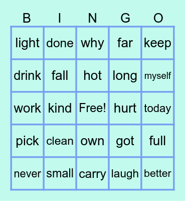 2nd grade Sight Words Bingo Card