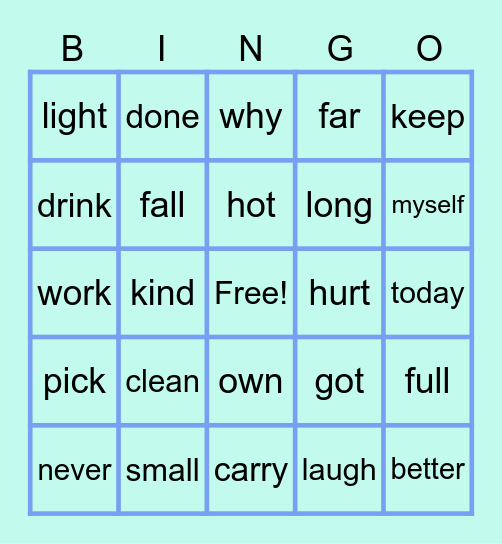 2nd grade Sight Words Bingo Card