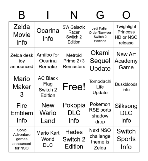Sept Directs Bingo Card