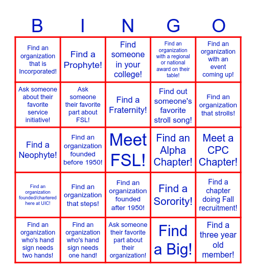 Meet FSL Bingo Card