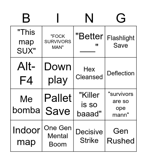 Joseph DBD Bingo Card