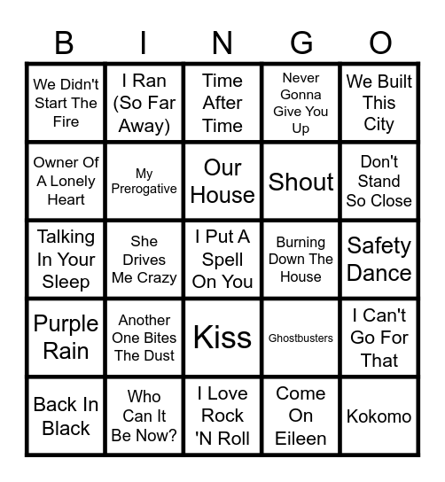 80s Bingo #2 Bingo Card