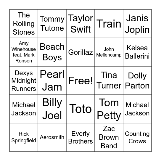 Persons Name in Title- Artist Bingo Card