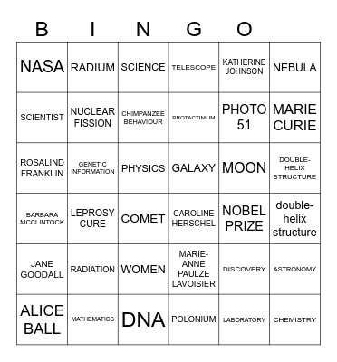 WOMEN IN SCIENCE Bingo Card