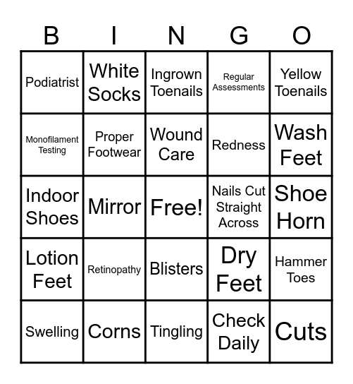 Foot Care Bingo! Bingo Card