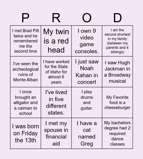 Production Bingo Card