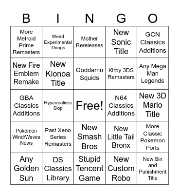 Nintendo Direct 9/9/26 Bingo Card