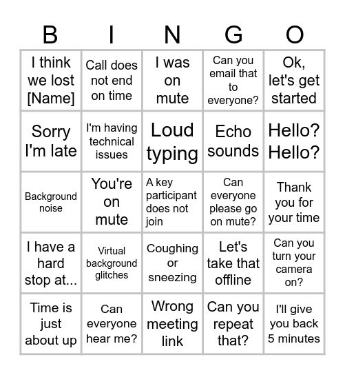 Conference Call Bingo Card