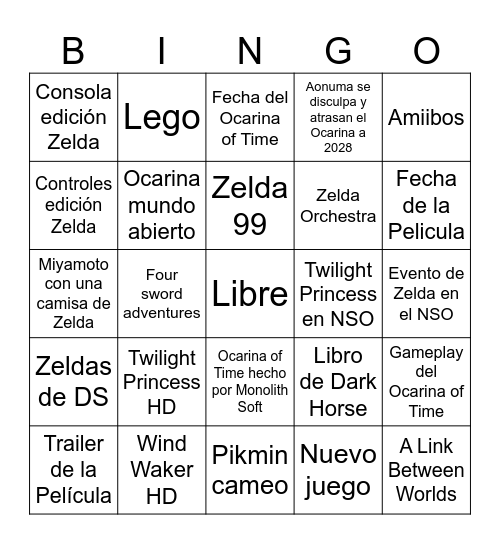 Zelda Bingo Card