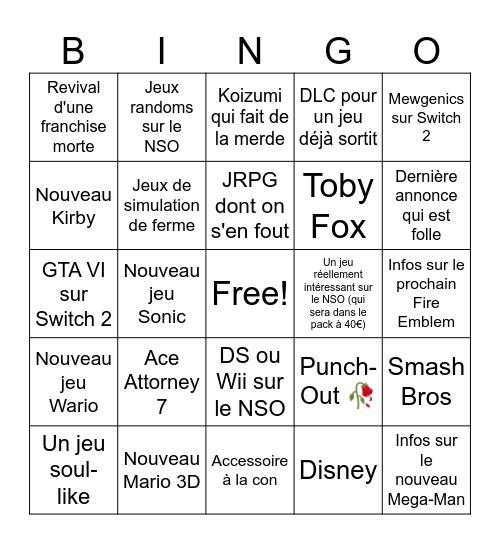 Nintendo Direct 9/9/2026 Bingo Card
