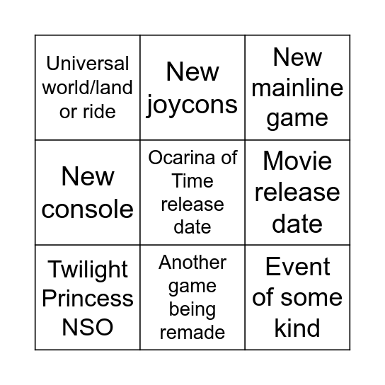 Zelda Bingo Card