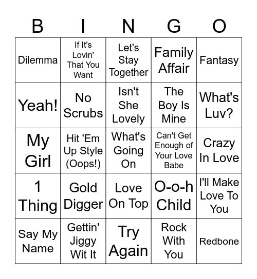 Soul and R&B Bingo Card