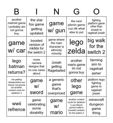 nintendo direct sept. 2026 Bingo Card