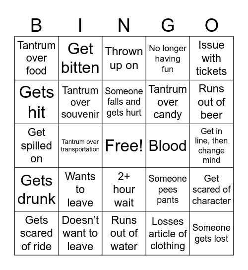Disneyland Bingo Card