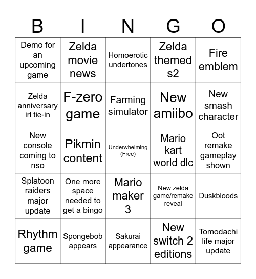 Double Direct Bingo Card