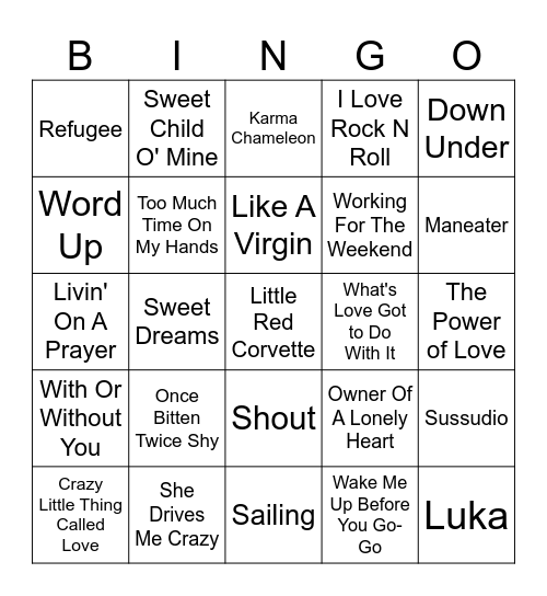 1980s Throwback Bingo Card