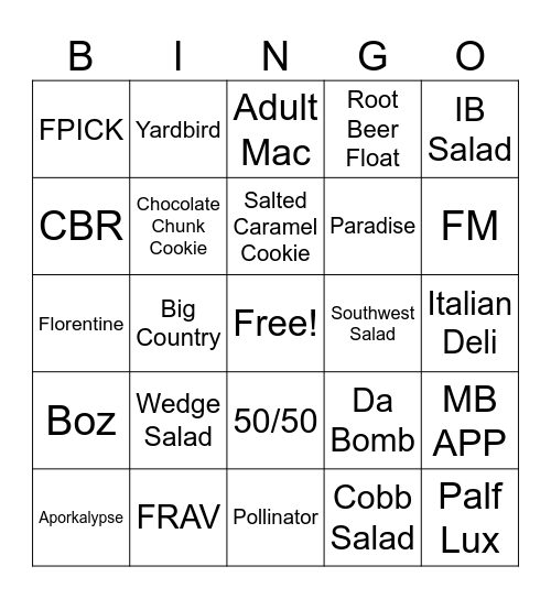 Friday Fun 2.0 Bingo Card