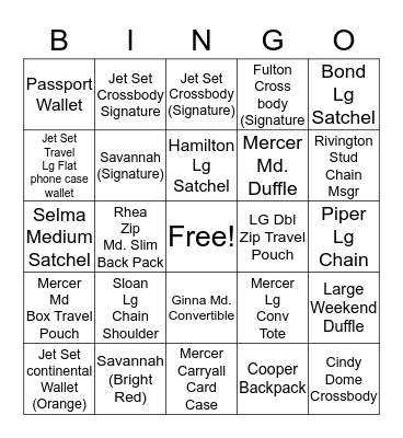 Michael Kors Full Price $$ Bingo Card