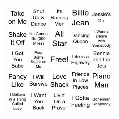 Greatest Sing-Along Songs Bingo Card
