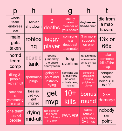 phighting gameplay Bingo Card